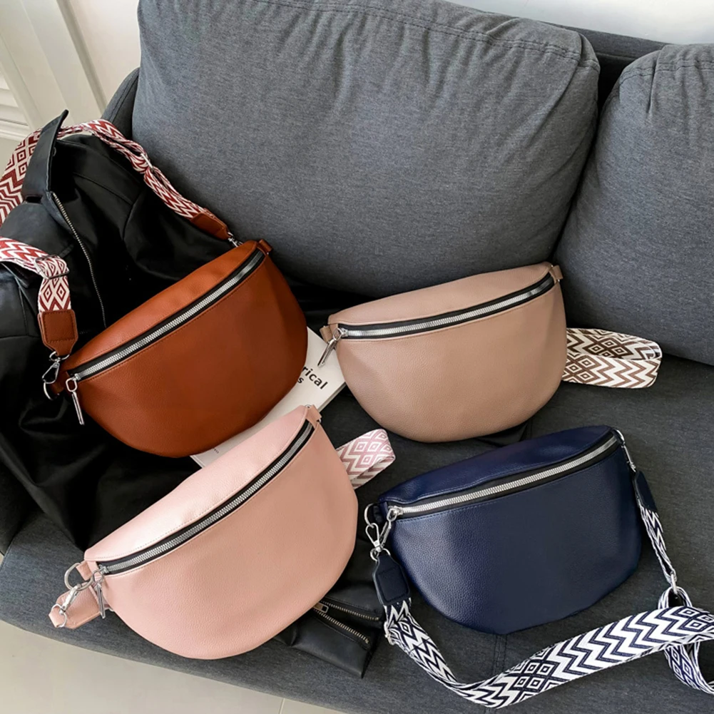 PU Leather Wide Strap Crossbody Chest Bag Adjustable Shoulder Straps Shoulder Bag Zip for Party Festival Sports Bolso Fanny Pack