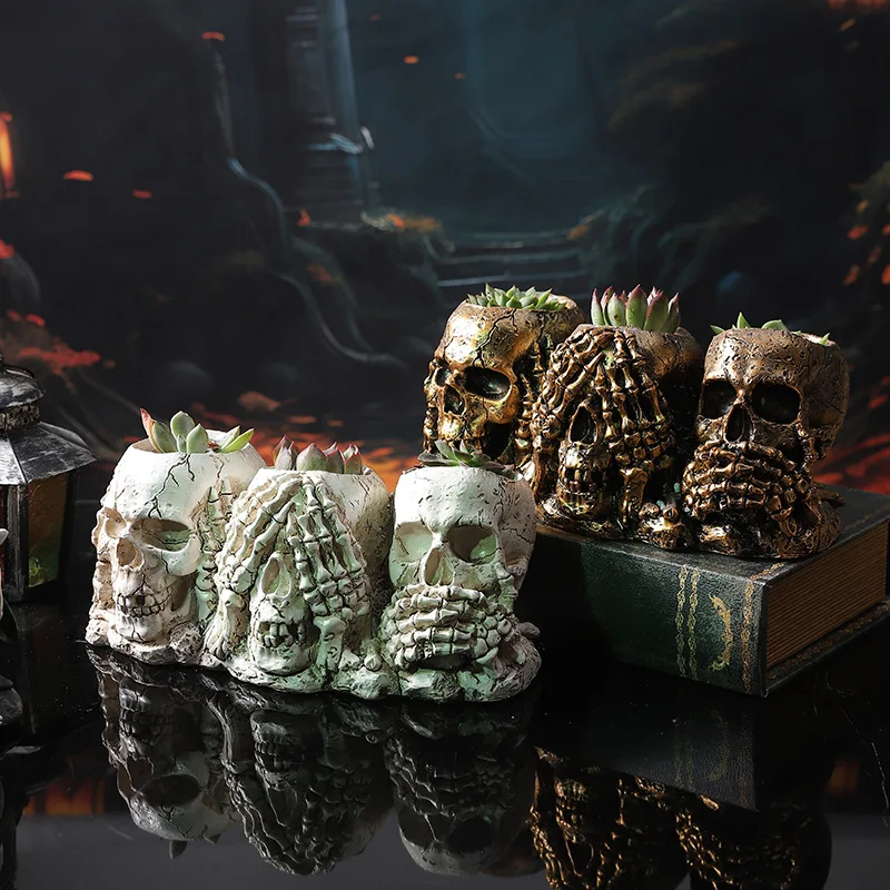 

Creative Halloween Skull Flower Pot, Succulent Plant Gardening Decor with Gothic Easter Skull Ornament