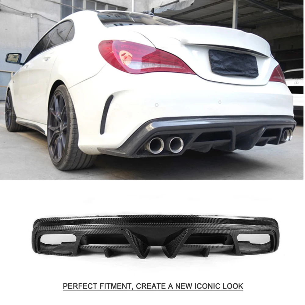 Rear Bumper Diffuser Lip for Mercedes-Benz CLA-Class C117 CLA250 CLA260 CLA45 AMG Sedan 2013 2014 Exhaust Carbon Fiber / FRP