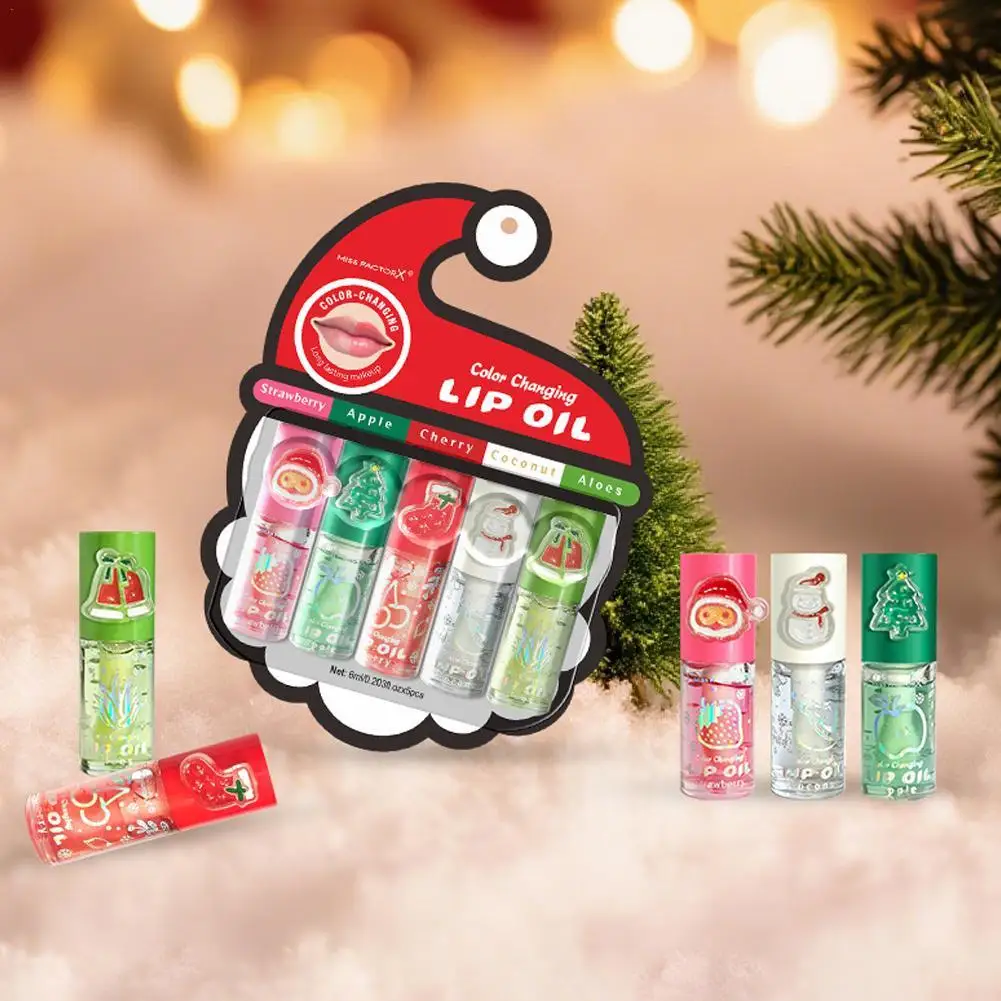 

5PCs/set Christmas Lip Tint Lip Gloss Liquid Lipstick Cute Snowman Long Lasting Waterproof Lips Makeup For Xmas Party Gifts