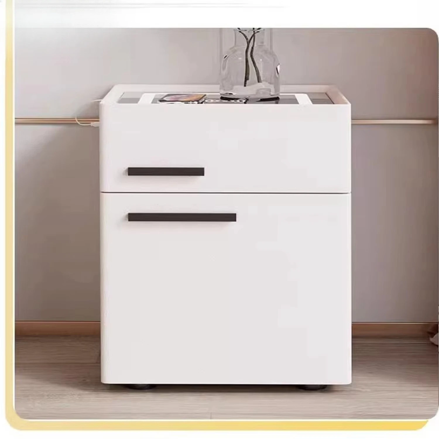 

Home Multifunctional Nightstand with 3-Color Light, Wireless Charging, USB, Bluetooth Speaker & Fingerprint Lock