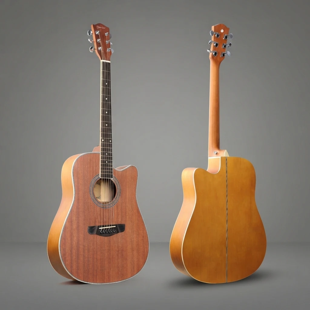 Dreadnought Cutaway Steel‑String Acoustic Guitar, Warm Golden Matte Shell, Soundhole Rosette & Contrasting Body Edge Binding