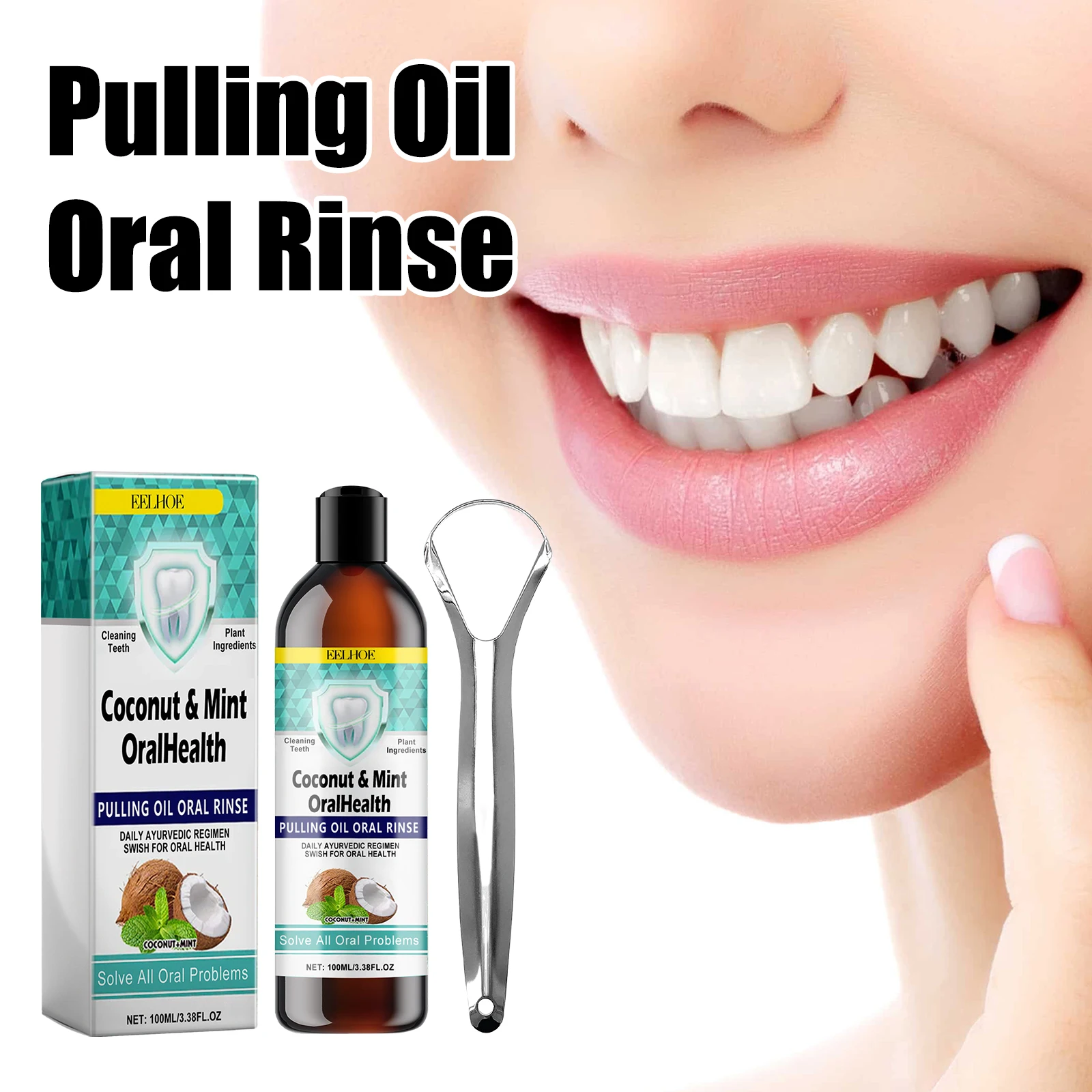 Coconut Mint Pulling Oil Mouthwash Teeth Brighten Fresh Oral Clean Alcohol-Free Tongue Teeth Scrape Whitening Tool Mouth Care