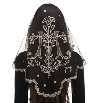 新款女士頭巾刺繡西班牙婚禮蕾絲曼蒂拉教堂天主教面紗 10 最佳銷售 天主教面紗 - №7