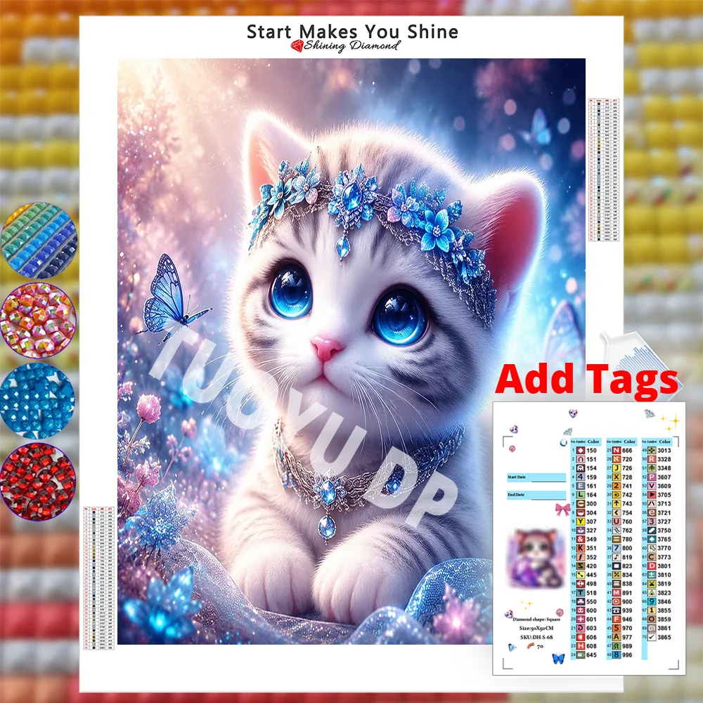 Resin fairy dust AB crystal diamond painting blue flower crown kitten angel 5d full diamond art mosaic home decoration