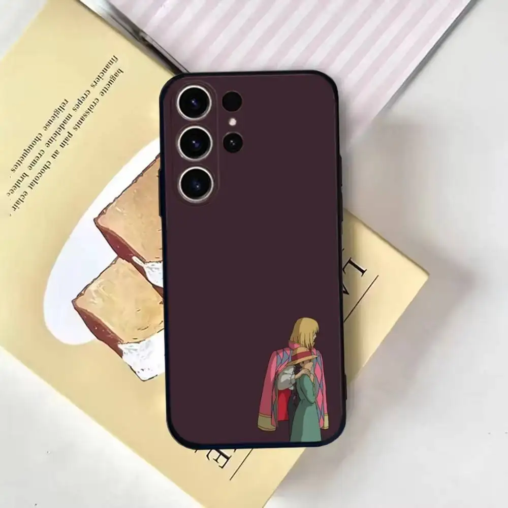 حافظة هاتف S-Sophie Moving Castle لهاتف SamsungS25,24,21,22,23,30, Ultra,20, Plus, Fe, Lite, Note,10,9, غطاء أسود ناعم