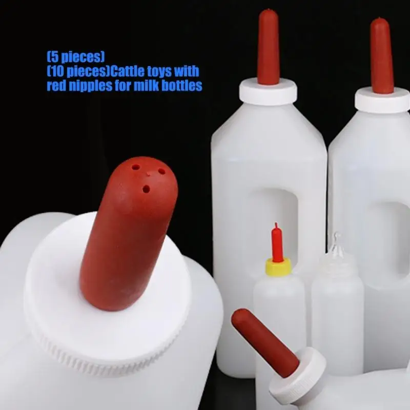 Replacement Calf Bottle Nipple for Milk Feeding, Red Teat with Threaded Cap Base for Routine Dairy Farm Bottle Care D2RD