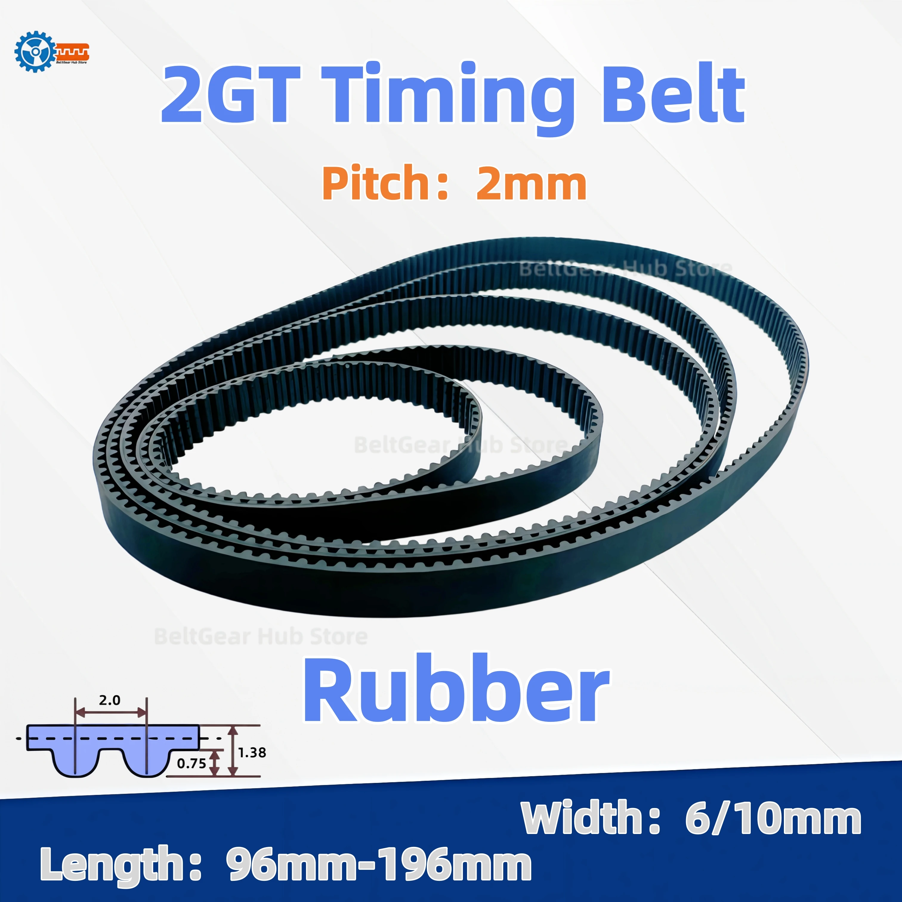 2GT Closed Loop Rubber Timing Belt Pitch Length 96 126 166 178182 196mm Width 6mm GT2 Closed Loop Rubber Timing Synchronous Belt