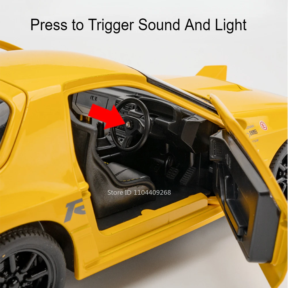 1:24スケール RX7-FC MX-5 カーモデル おもちゃ 音楽 ライト プルバック 車両 メタルダイキャスト スーパーカーモデル 子供 男の子 ホリデーギフト