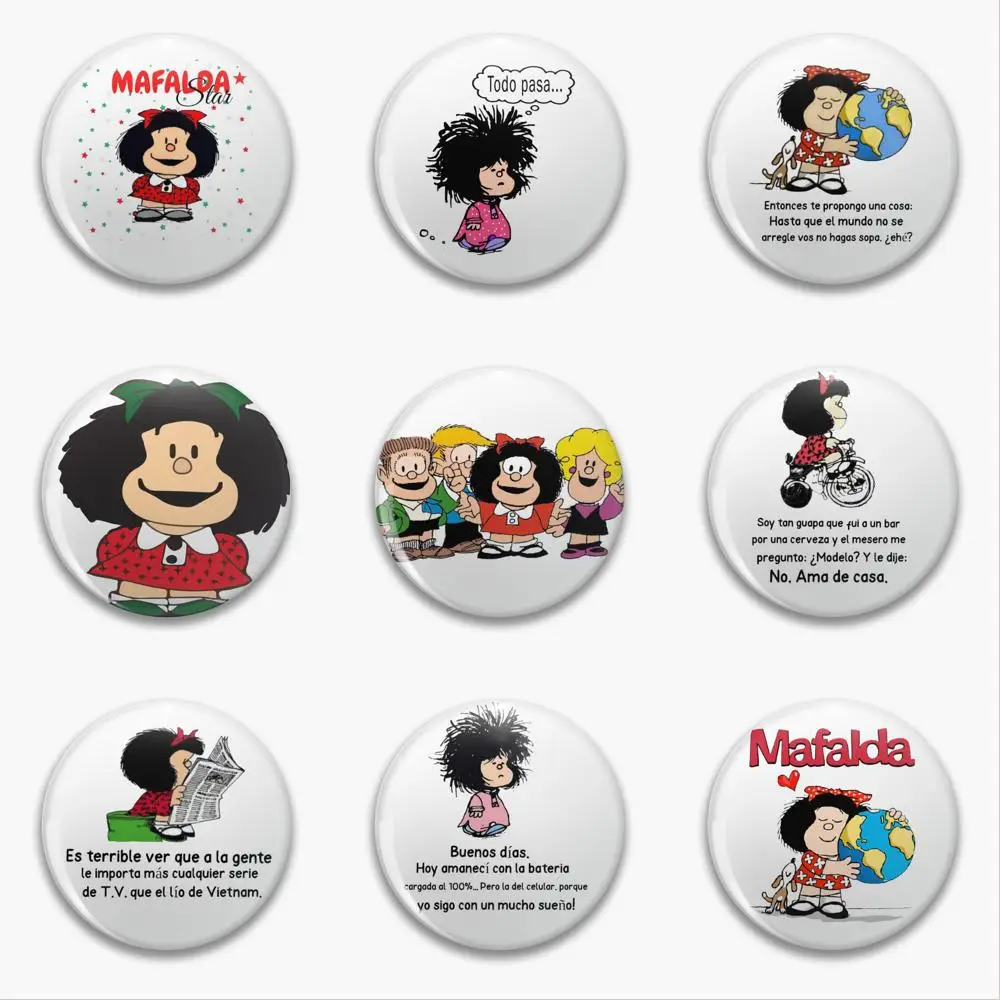 Cartoon Mafalda Badge Pins Funny Collar Custom Clothes Manga Metal Broches Broche Pins for Backpacks Fashion Manga