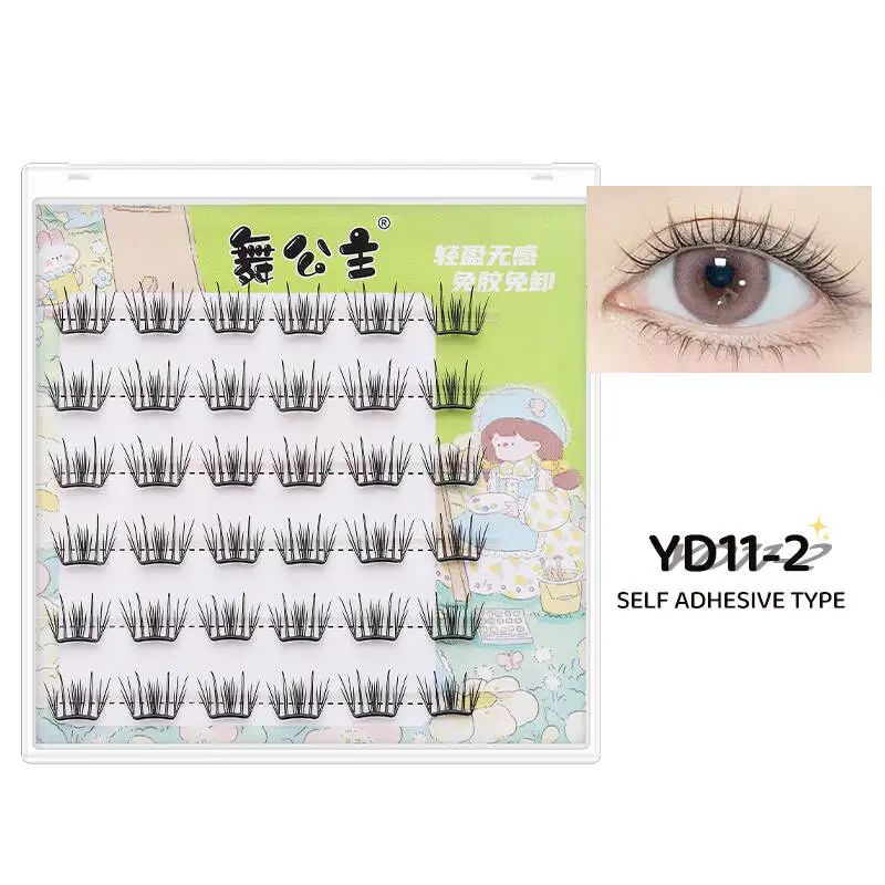DINGSEN Selbstklebende Cluster-Wimpern, 6 Reihen, einzelne Wimpern, kein Kleber erforderlich, koreanisches Make-up, DIY-Wimpern, natürliche Wimpern – Detail 19