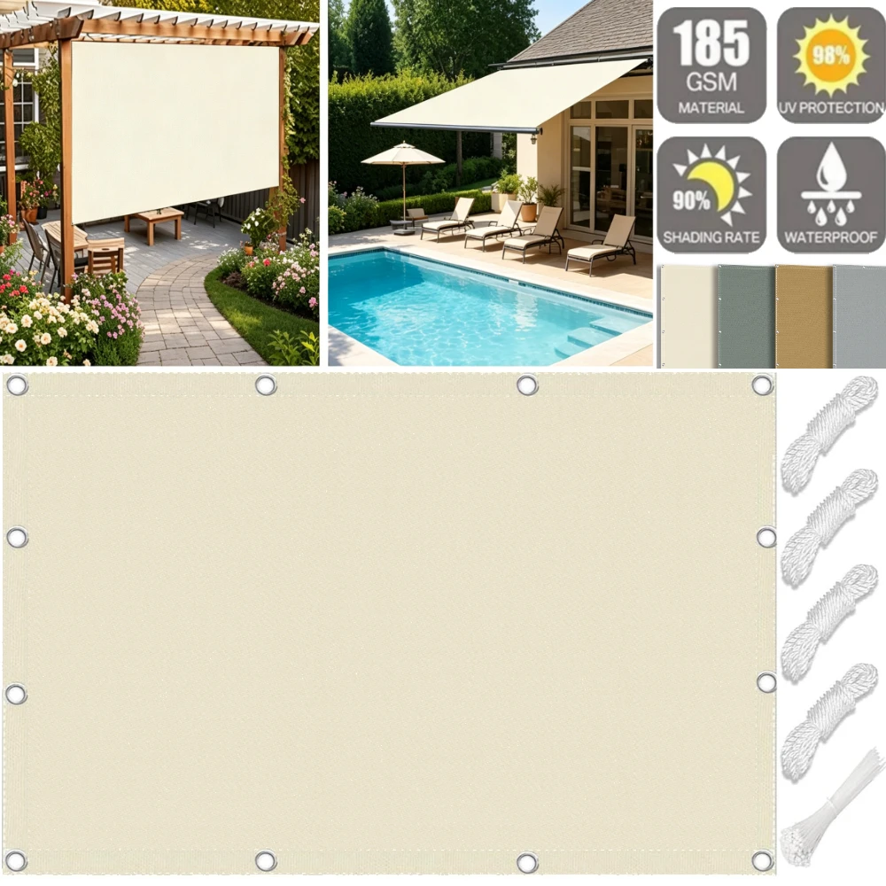 98% Sonnenschutzsegel mit Ösen, wasserdicht, für Garten, Terrasse, Pergola, Ersatz-Überdachung, 6FT/10FT/13FT/16FT