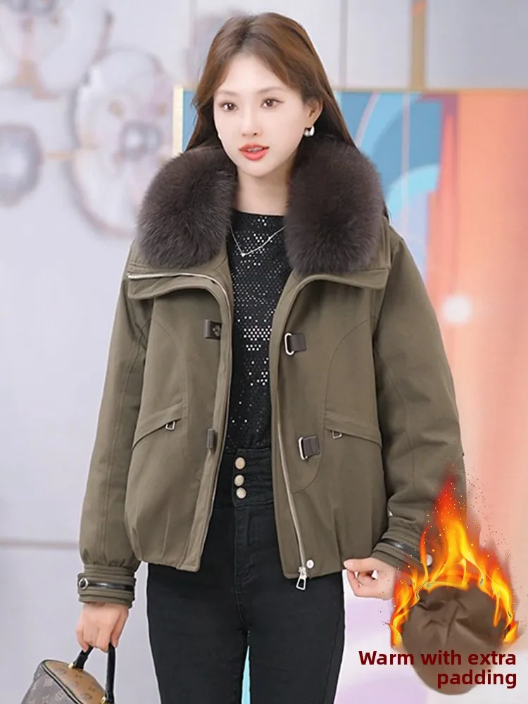 

Потрясающая женская зимняя куртка с большим меховым воротником, новинка маленького размера, уникальное красивое хлопковое пальто для поездок на работу Sle Loo...