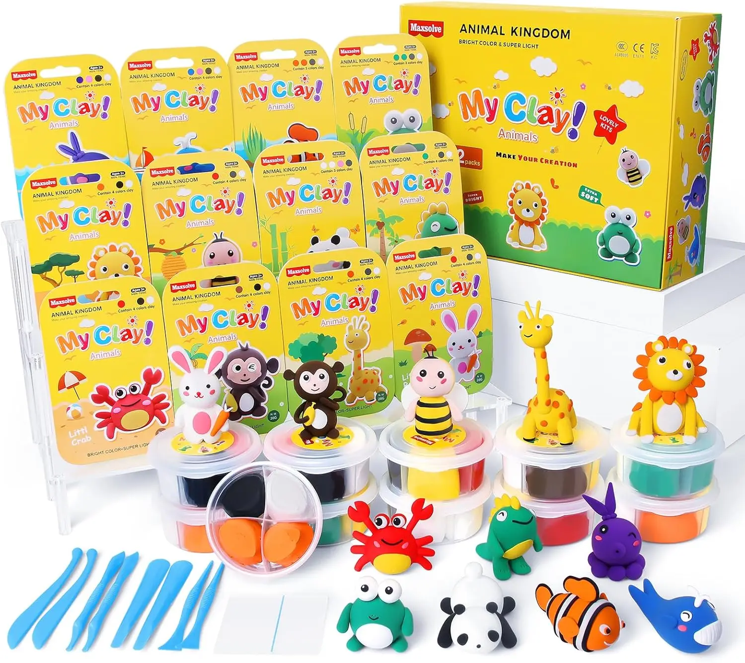 

Набор для лепки из воздушного глиня для детей: 12 фигурок животных, 8 инструментов, безопасный, нетоксичный, подарок для творчества своими руками для мальчиков и девочек