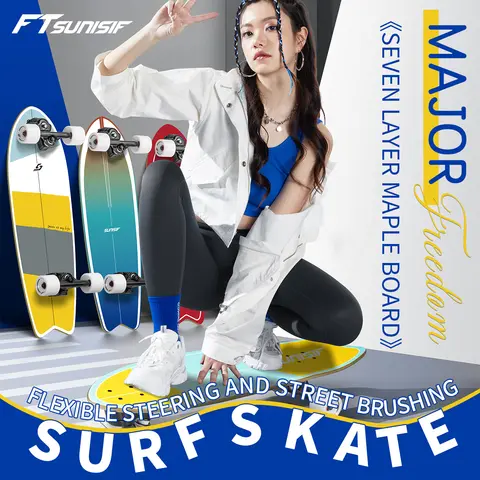 Sunisif Surf Land Skateboard Maple Single Kick Carving Cruiser Skate Board Longboard Pumping Cool Side Sport Street Outdo