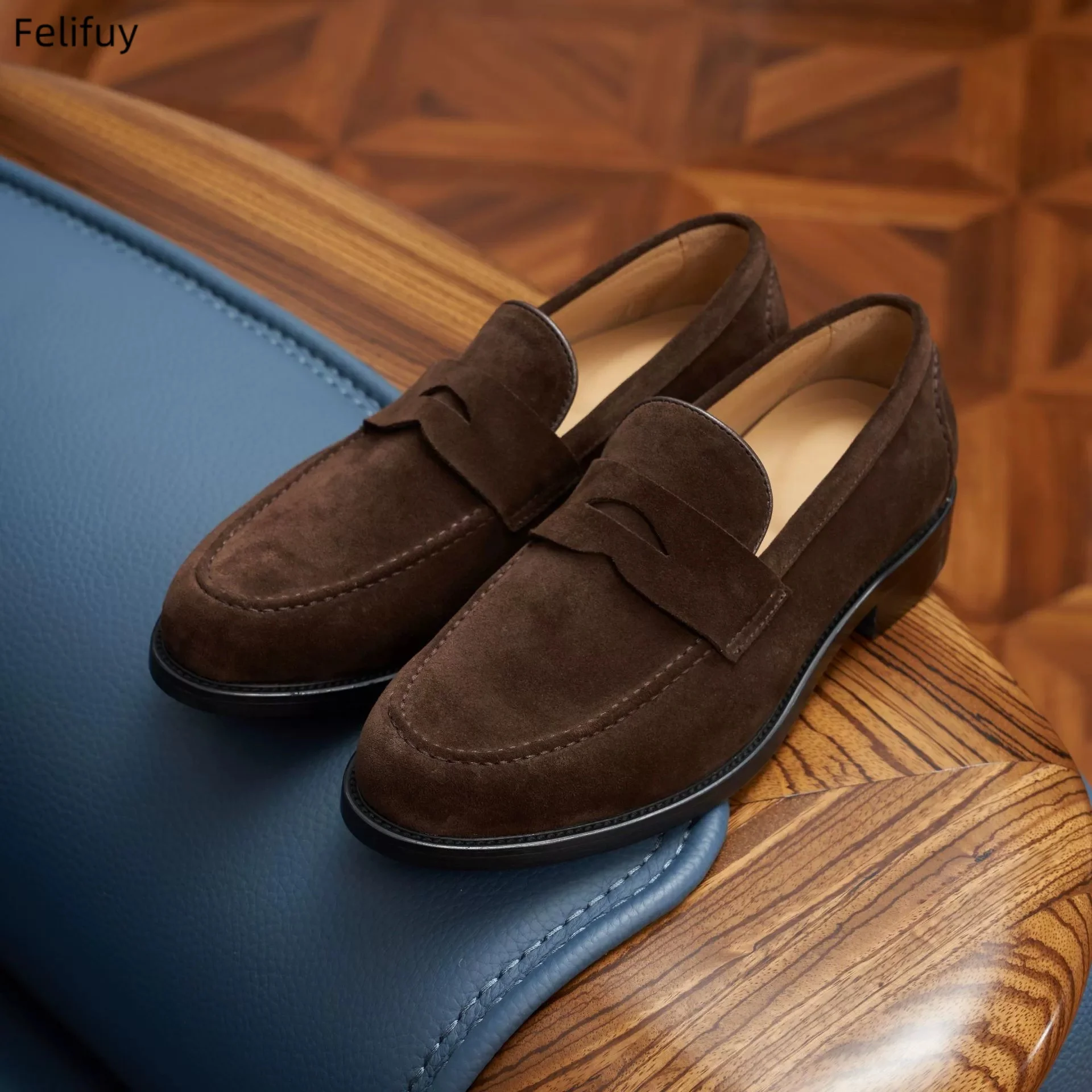 

Мужские туфли-лоферы из натуральной замши и кожи, коричневые, для делового стиля