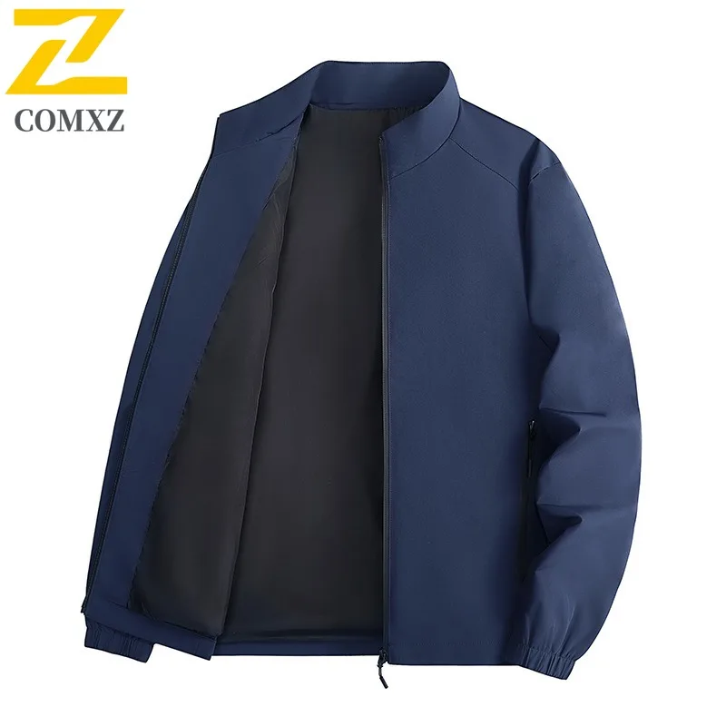 COMXZ เสื้อแจ็คเก็ตบุรุษที่สะดวกสบายคอตั้งสำหรับทำงานกลางแจ้งเสื้อโค้ทซิปกันลมธุรกิจลำลองเสื้อผ้าฤดูใบไม้ร่วงน้ำหนักเบา