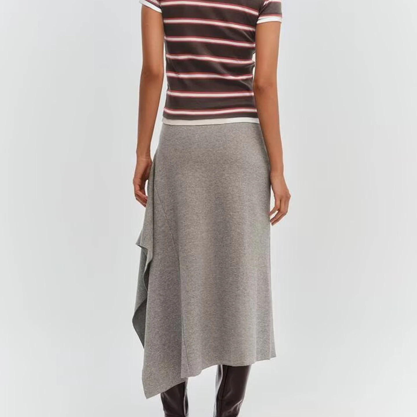 Z 2025 تنورة نسائية متوسطة الطول غير متماثلة وبسيطة من Faion Ele ملابس يومية بحامل مناسب بتصميم متوسط الخصر #3