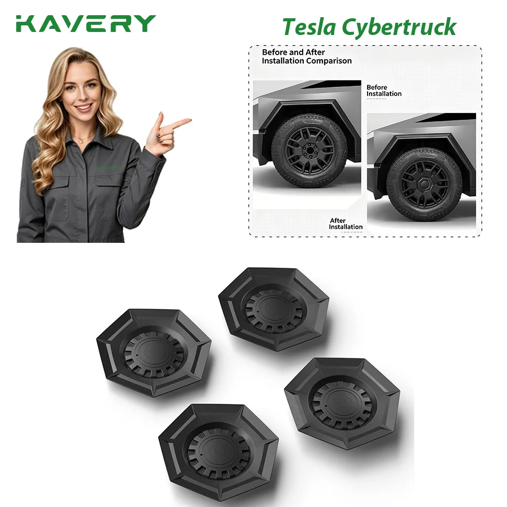 KAVERY For 4pcs Tesla Cybertruck 2024 Wheel Hub Center Cover ABS Decoration Wheel Cap Cover Kit Car Exterior Accessories