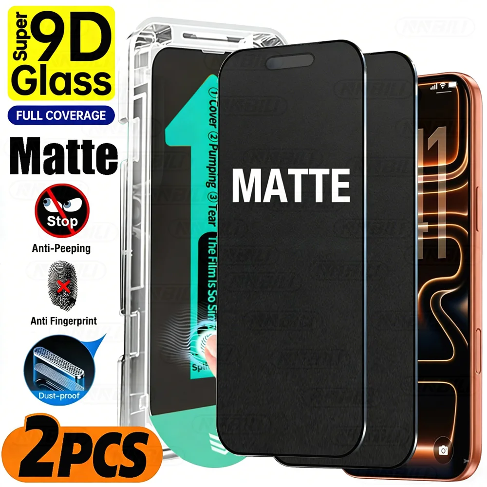 

NNBILI 2Pcs Matte Privacy Full Coverage Tempered Glass Screen Protector, Suitable for iPhone 17 16 15 14 13 12 11 Pro Max Series