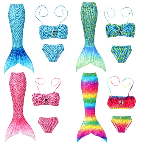 New Little Mermaid Tail Ariel Maid Swimsuit Bikini Swimsuit Holiday Dress up Birthday Gift for Swimming Pool Without Fins