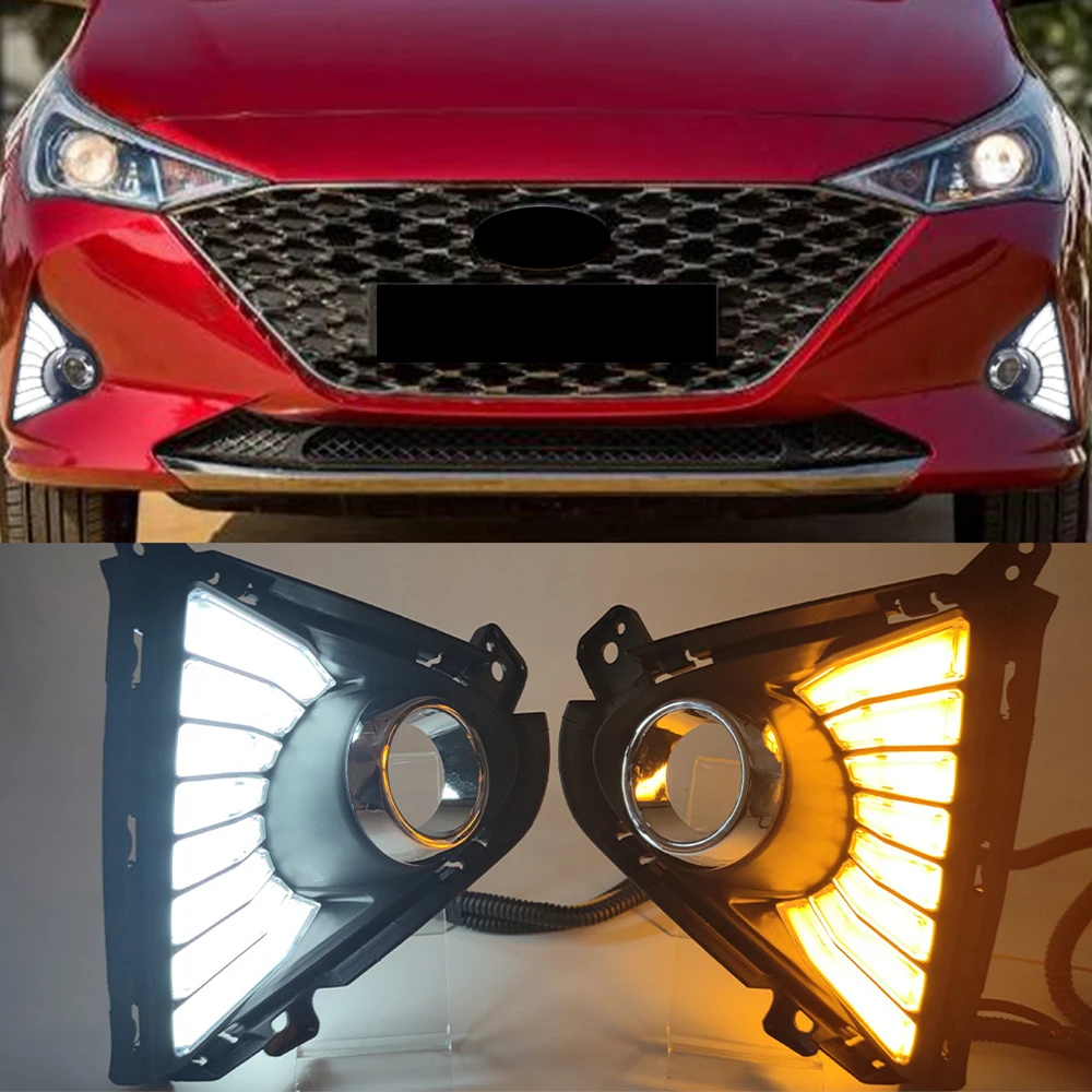 

Car LED DRL 12V Daytime Running Lamps For Hyundai Accent Solaris 2021 2022 2023 Auto Yellow Turn Signal Light LED 12V Fog lamp