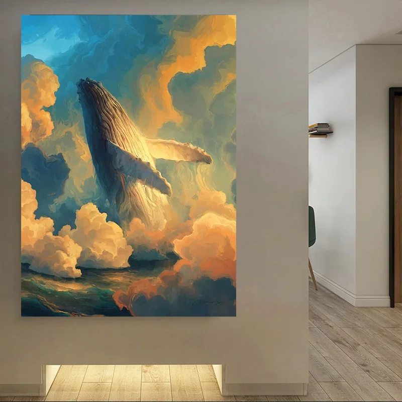 

Pisces in the Ocean Breathing from Clouds Modern High Quality Wall Art Images Living Room Printing Home Painting