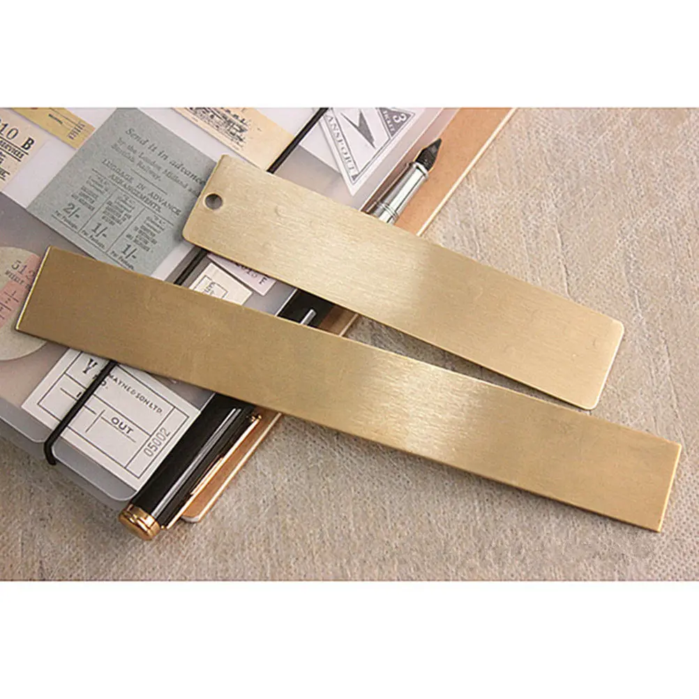 1Pcs Handmade Premium Brass Ruler Mini Retro Straight Scale with Round Hole for Keys Belt Bag Bookmark Copper Measuring