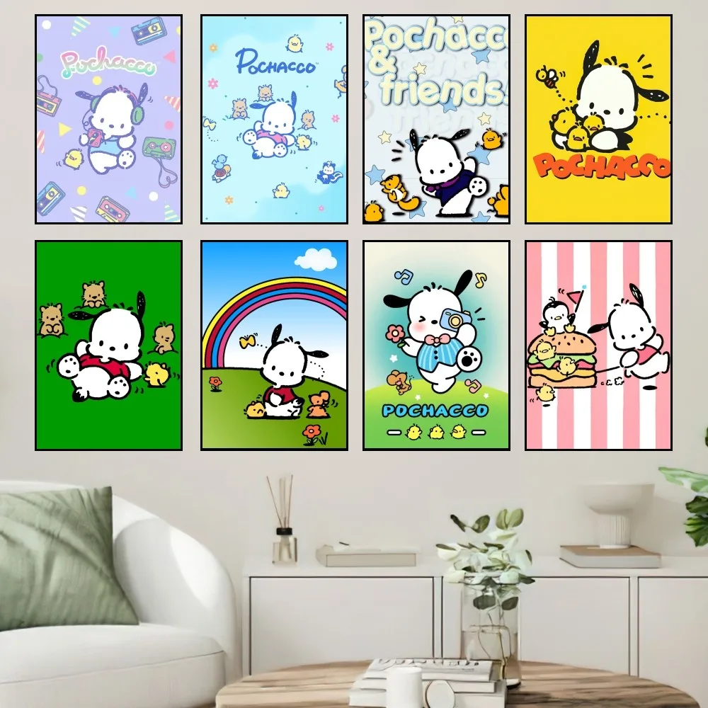 MINISO Sanrio Cute Pochacco Poster Prints Wall Painting Bedroom Living Room Wall Sticker Office Small