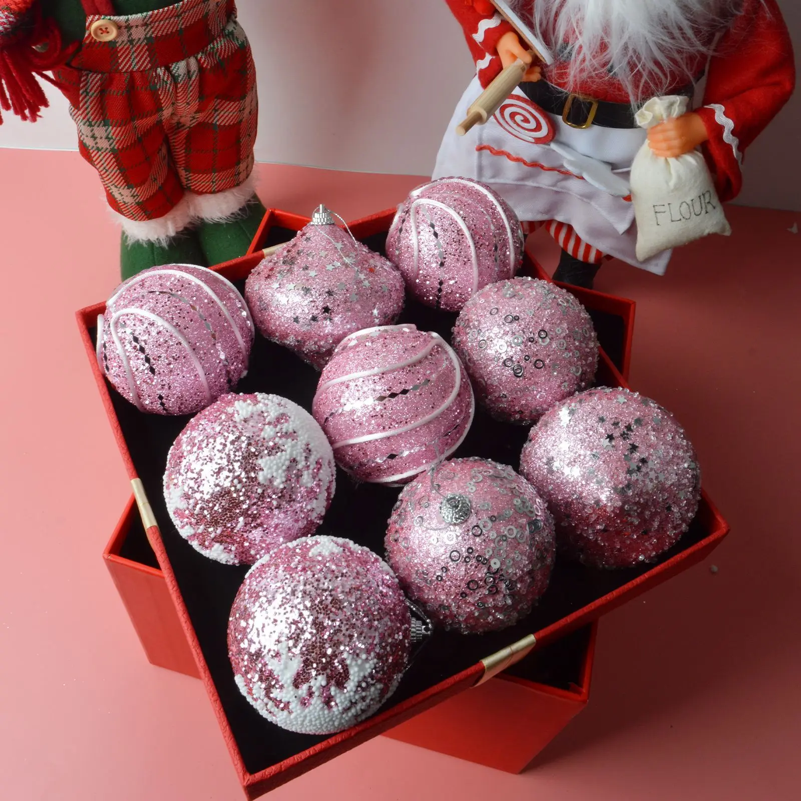

9Pcs 8cm Christmas Tree Balls Ornament Big Glitter Pink Xmas Tree Hanging Pendant Decoration For Home 2026 New Year Gift