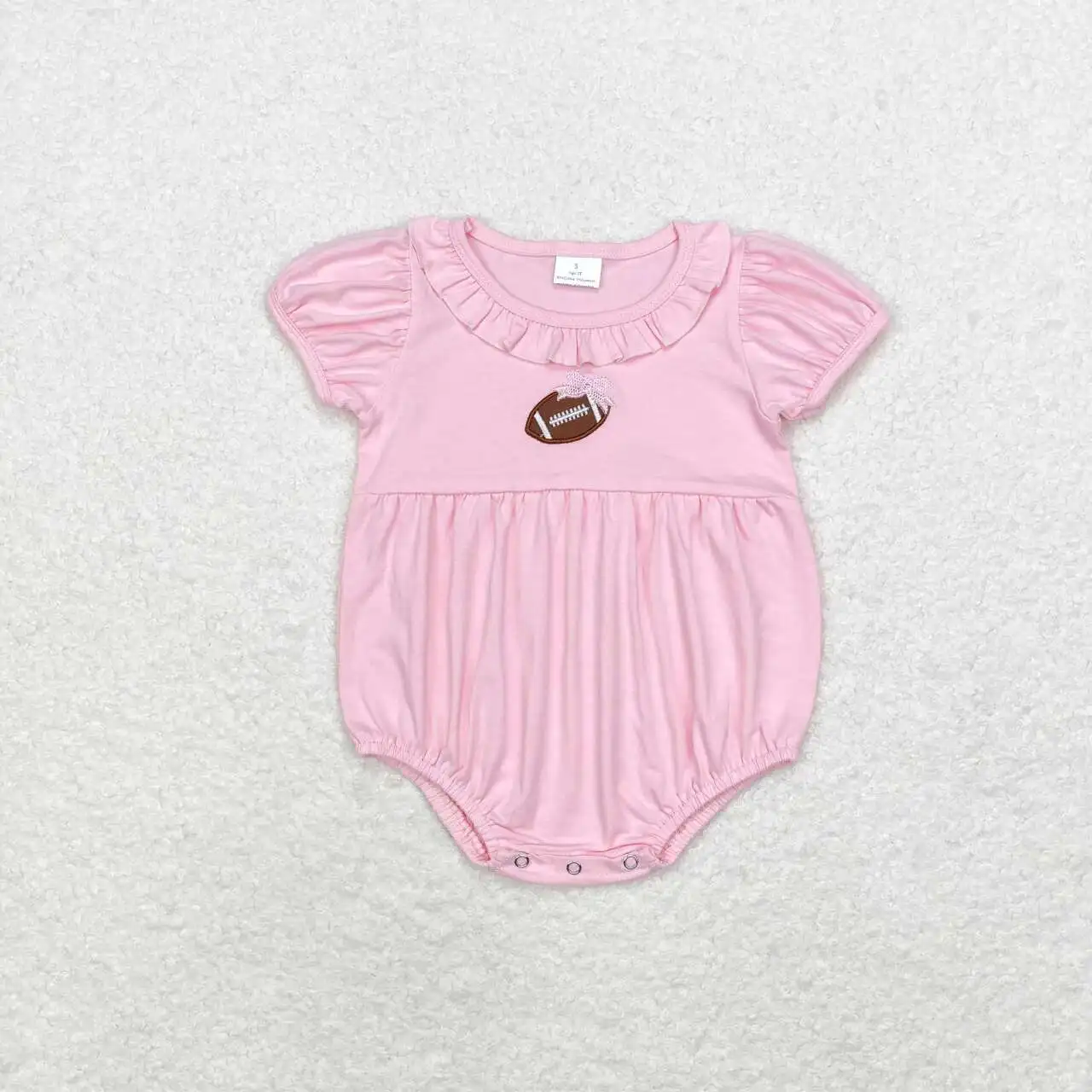 RTS Infant Boutique Wholesale Clothing Baby Girls Fall Football Embroidery Short Sleeve Pink Rompers Holiday Team Sleepers