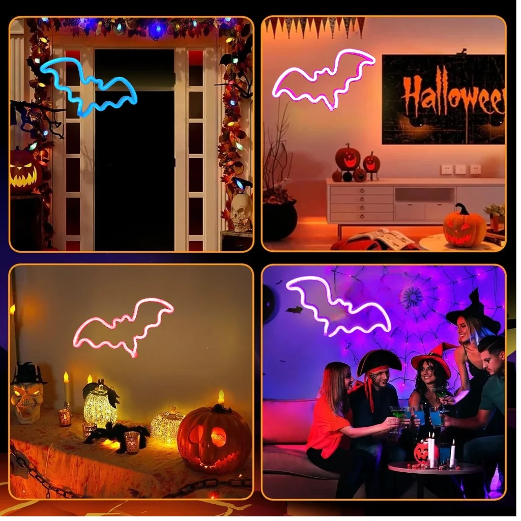 Halloween personalizado led sinal de néon morcego fantasma forma animal atmosfera decoração villa festa luz da noite usb ou alimentado por bateria