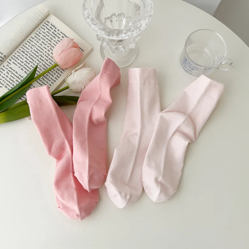 

Middle Cotton Socks Solid-Color Solid Color Cotton Socks Girls Socks Breathable For Spring Fall Casual Wear