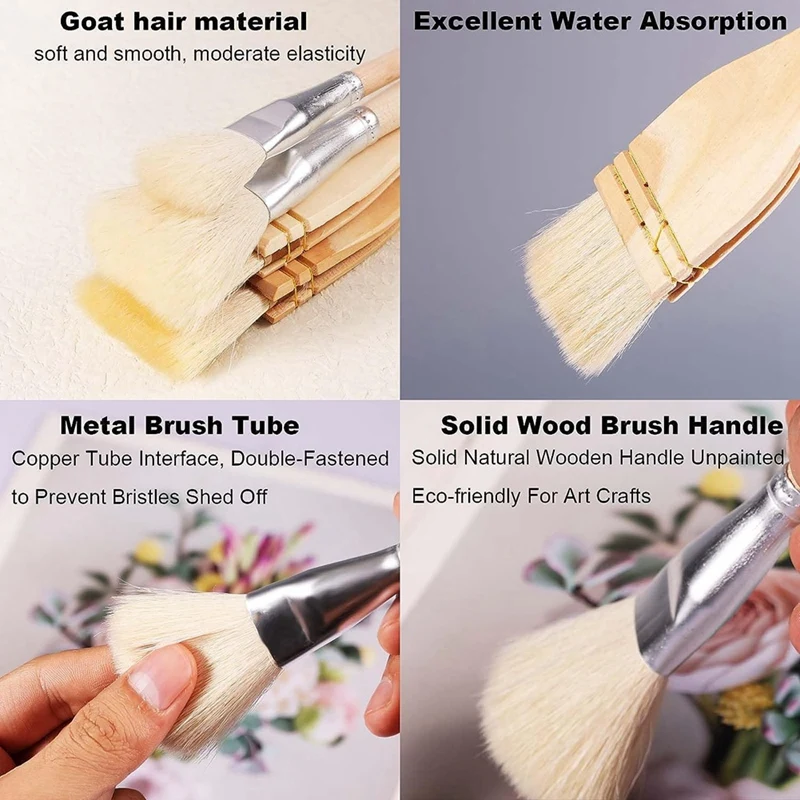 Cabra Cabelo Pintura Escovas para Pintura, Soft Fur Gilding Brush, Durável, Vários Tamanhos, 10Pcs