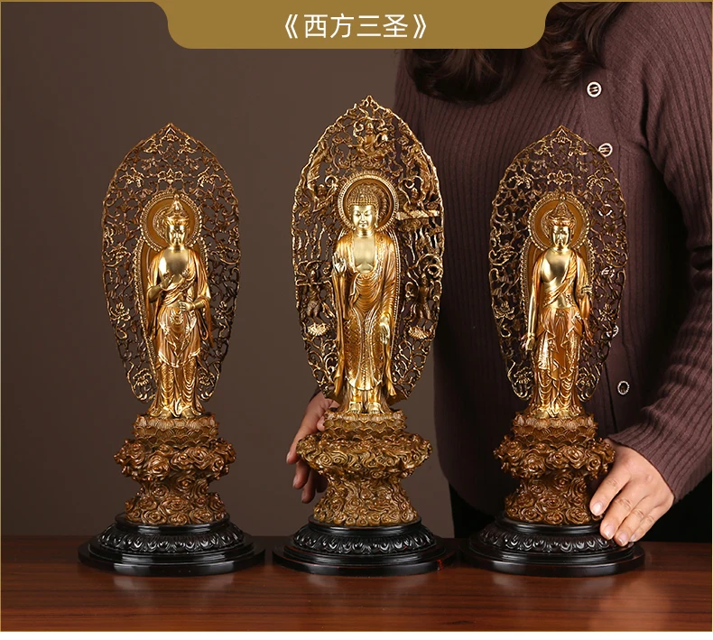 large A SET 3P High grade gilding SAN SHENG Amitayus Guanyin Mahasthamaprapta bodhisattva Buddha statue HOME shrine