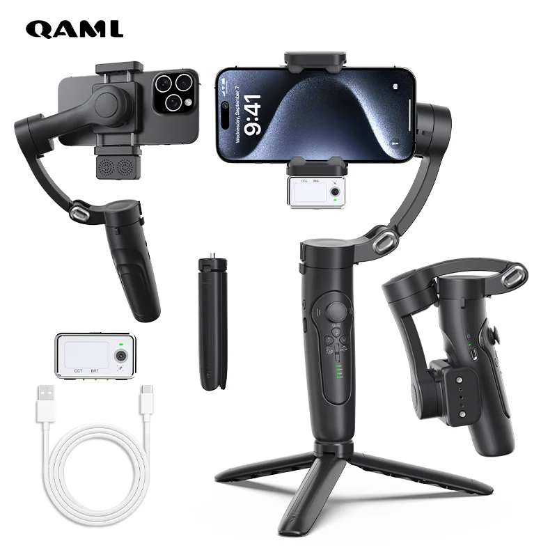 

QAML M3pro+AI Smartphone Gimbal Stabilizer, 3-Axis Phone Stabilizer with Automatic Face Tracking for iPhone/Android Camera Tripo