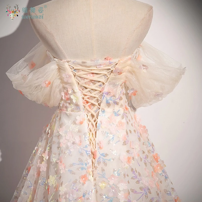 Elegante um pescoço fora do ombro vestido de noite exame de arte vestido de lantejoulas fino ajuste a linha malha apliques vestidos quinceanera