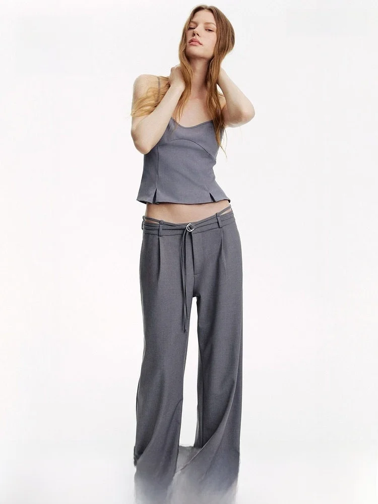 

H&M Faionable Belted Formal Pants Women's Spring Sle 293986 Simple Design Polyester Viscose Spandex Blend