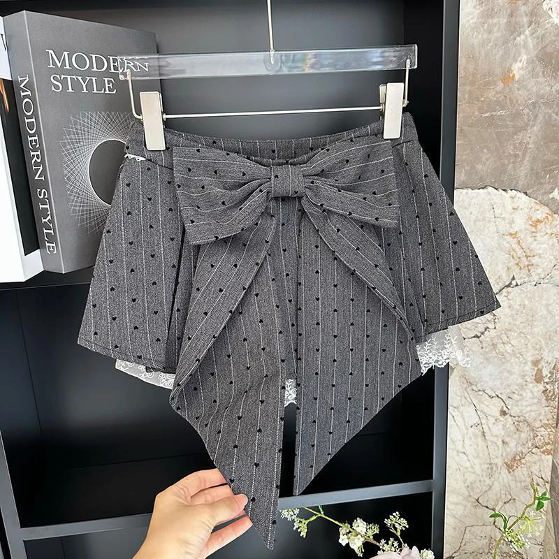Sweet Bow Lace Stitching Women Skirts Autumn Korean A Line Pleated Skirts Y2K High Waist Streetwear All Match Ladies Mini Skirts