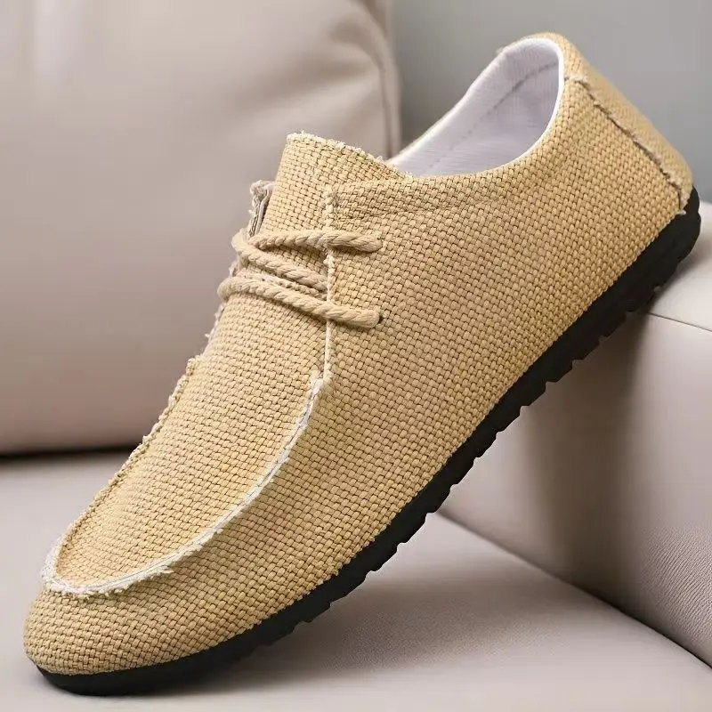 

Men Big Size Lace Up Canvas Shoes Spring Autumn New Soft sole Non Slip Breathable Flat sole Casual Shoes Work Shoes Driving Shoe