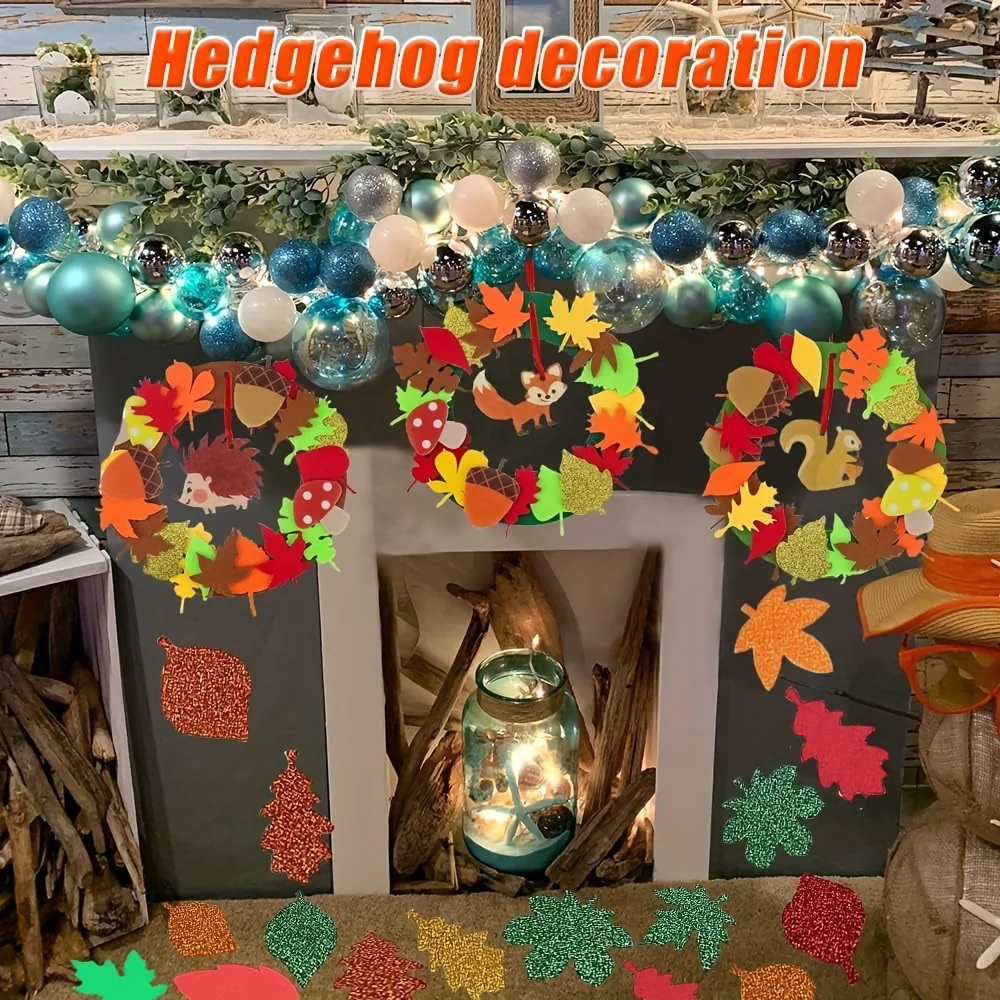 131-teiliges Bastelset für Herbstkranz, Bastelset für Herbst, Bastelset für Thanksgiving-Kunst, Bastelset aus Schaumstoff, Bastelset für Igel, Bastelset aus Filz
