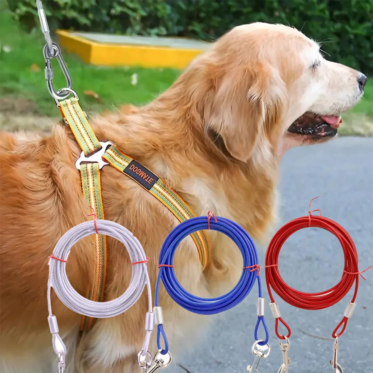 3m/5m Edelstahl-Hundeleine für hohe Beanspruchung, geeignet für kleine und große Hunde, bissfeste Stahlseil-Leine, Haustierleine. – Detail 1