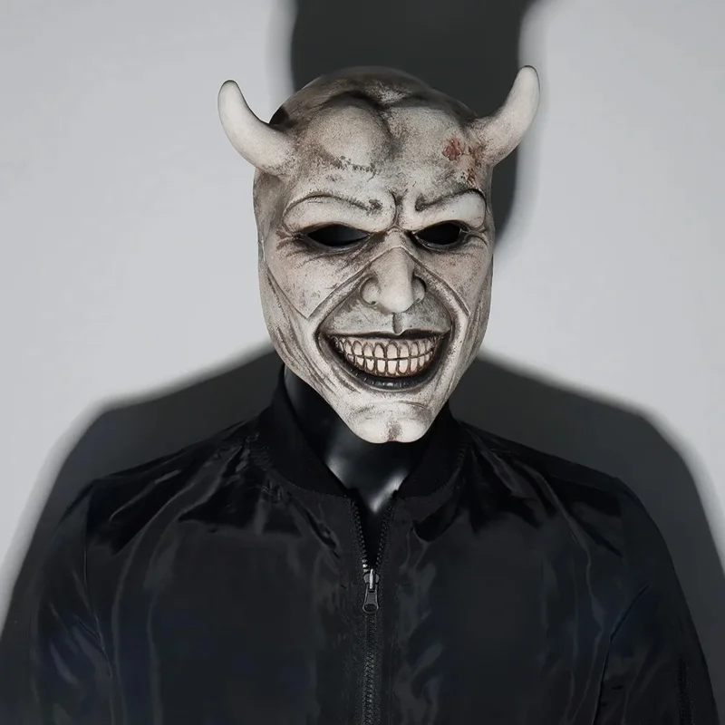 Horror The Black Phone The Grabber Evil Horn Mask Cosplay spaventoso Half Face casco in lattice Halloween Carnival Party Costume puntelli