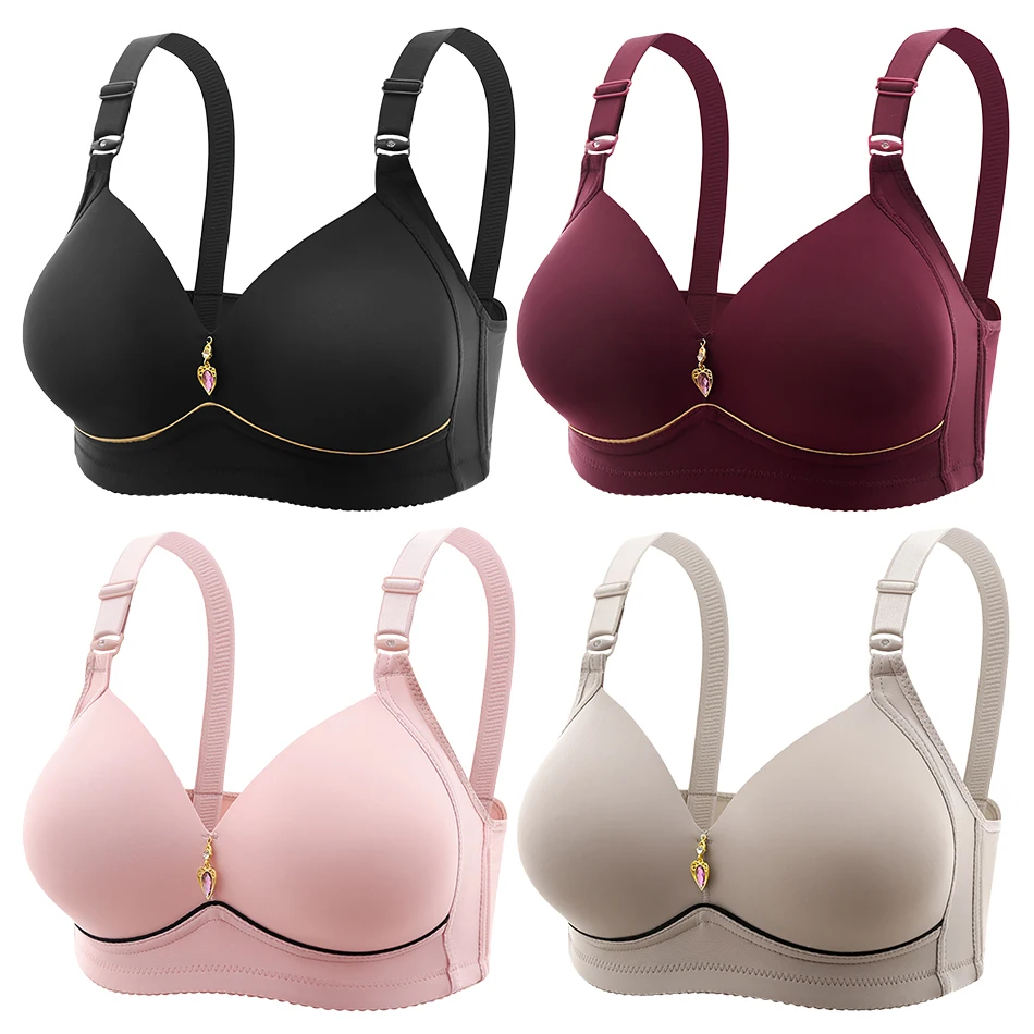 Women Plus Size Soft Comfortable Bras No Underwire Non Magnetic Thin Cup Breathable Push Up Gathering Support for Everyday Wear