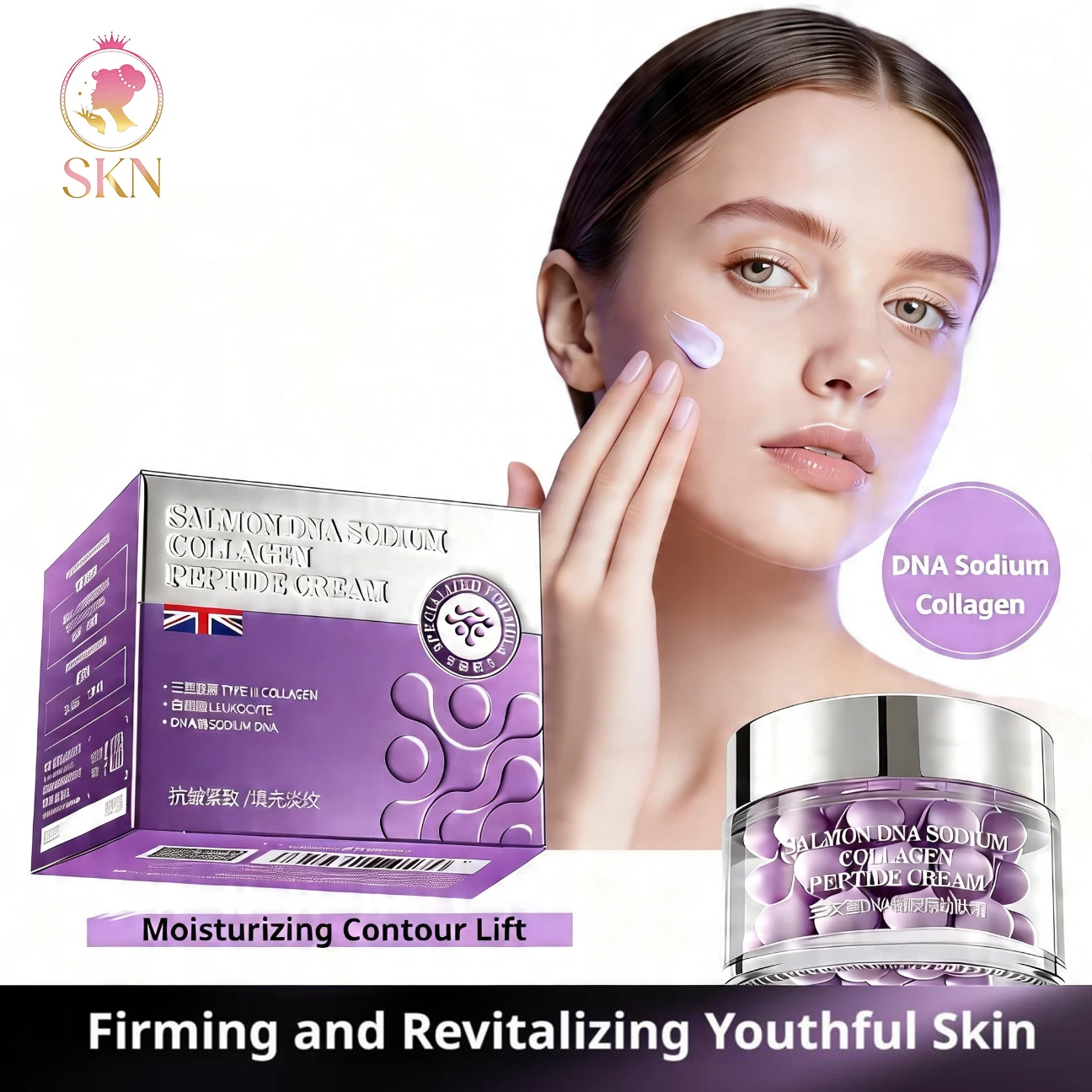 Crema Facial con Colágeno y ADN de Salmón, Hidratante, Reafirmante y Lifting, para Reducir Arrugas y Rellenar la Piel
