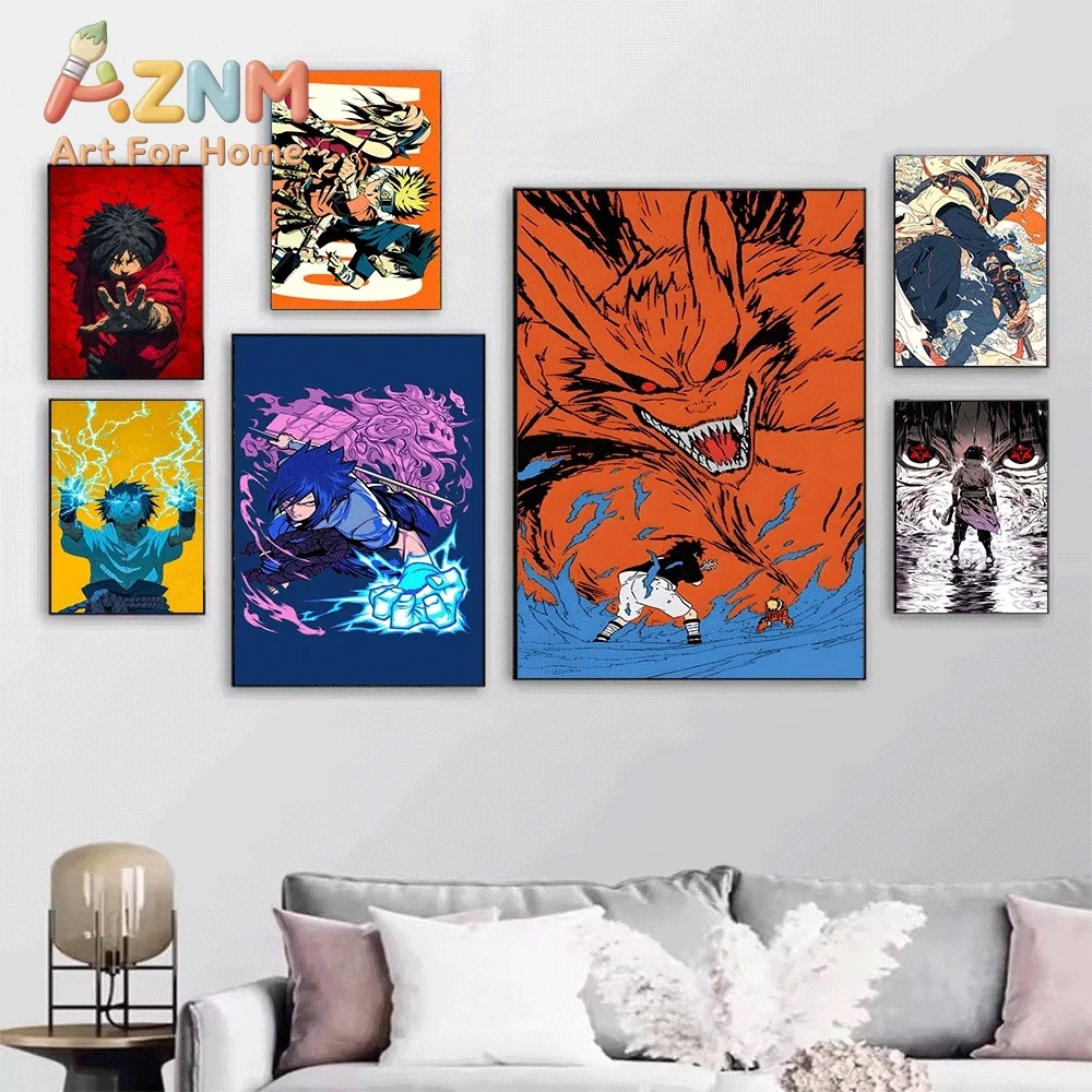 Anime Naruto Canvas Wall Art Sasuke Chidori Lightning Manga Style Poster Unframed Canvas Painting Bedroom Living Room Home Wal