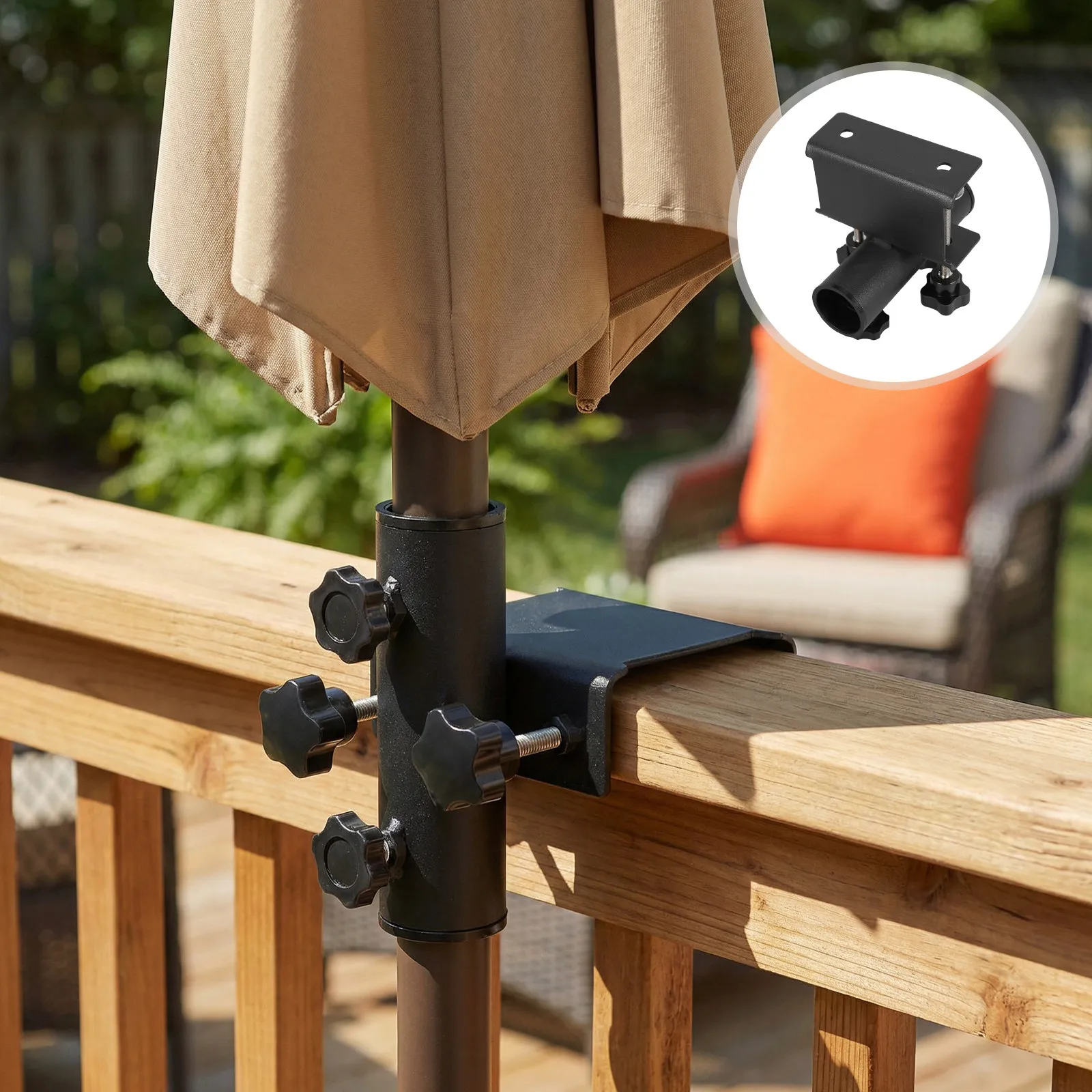 Outdoor Guardrail Sun Umbrella Fixing Bracket Parasol Holder With Adjustable Buckle Metal Flagpole Holder Clamp Up To 38mm Pole