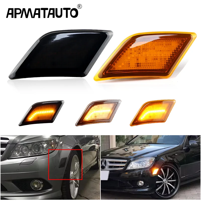 2xLED Front Bumper Side Marker Lights 2048200121 For MercedesBenz 2008-2011 Pre-LCI W204 C250 C300 C350 & 2008-2013 W204 C63 AMG