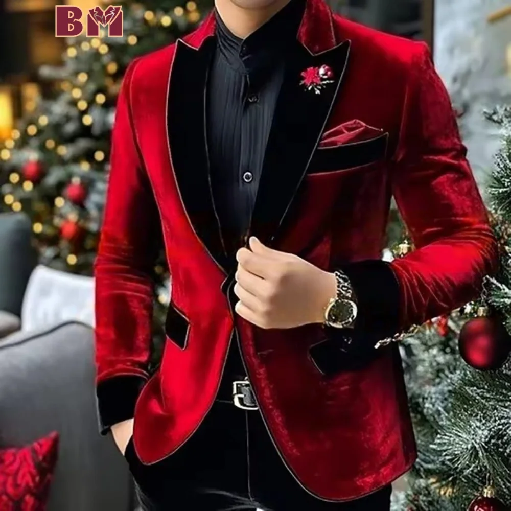 Elegant Velvet Men Suits Fashion Single Breasted Men Suit Classic Groom Suit 2025 Suit Office Business Wedding Slim Fit Outfits