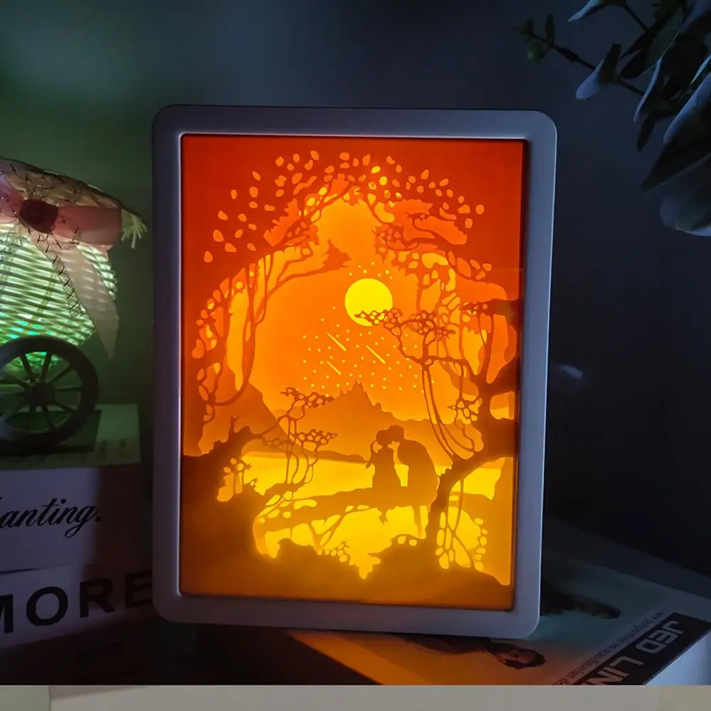 Nachttisch lampe wiederauf ladbare romantische mehr schicht ige Papier gravur Mehrzweck atmosphäre dekorieren warme 3D-Spiegelpapiers chnitzerei